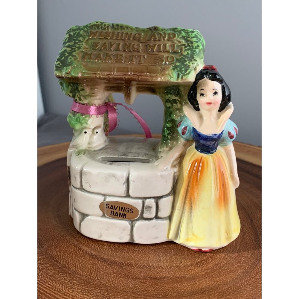 Vintage Disney Snow White Ceramic Savings Bank with Wishing Well Design 1960s